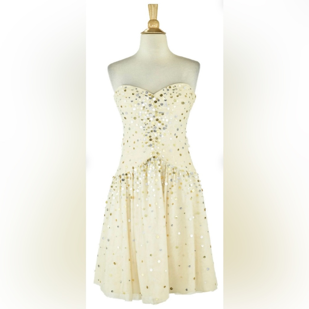 BCBGMaxAzria strapless ivory and sequin dress